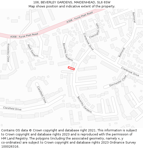 106, BEVERLEY GARDENS, MAIDENHEAD, SL6 6SW: Location map and indicative extent of plot
