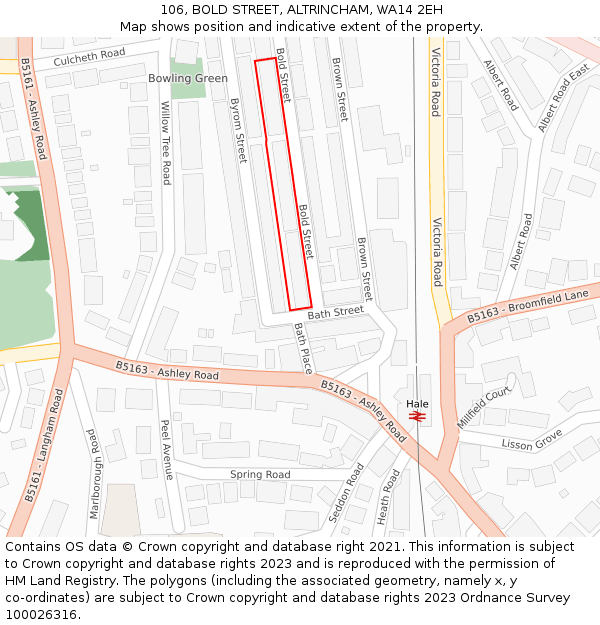 106, BOLD STREET, ALTRINCHAM, WA14 2EH: Location map and indicative extent of plot