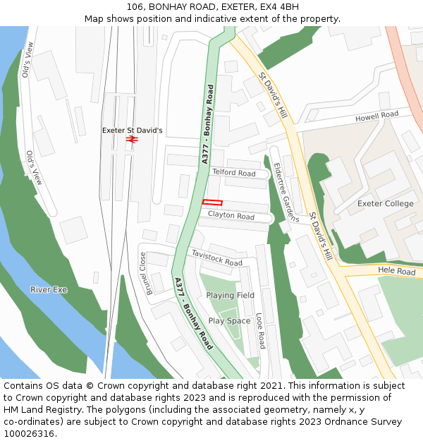 106, BONHAY ROAD, EXETER, EX4 4BH: Location map and indicative extent of plot