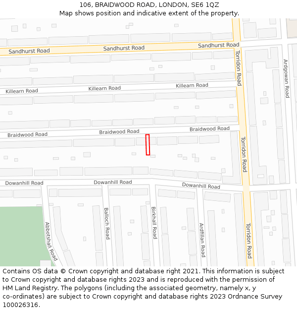 106, BRAIDWOOD ROAD, LONDON, SE6 1QZ: Location map and indicative extent of plot