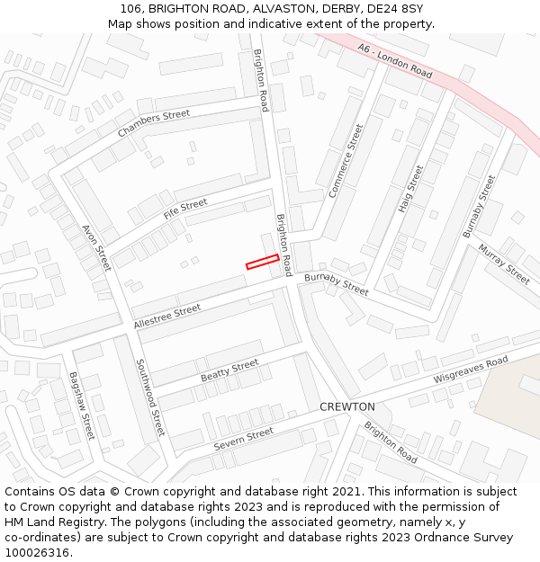 106, BRIGHTON ROAD, ALVASTON, DERBY, DE24 8SY: Location map and indicative extent of plot
