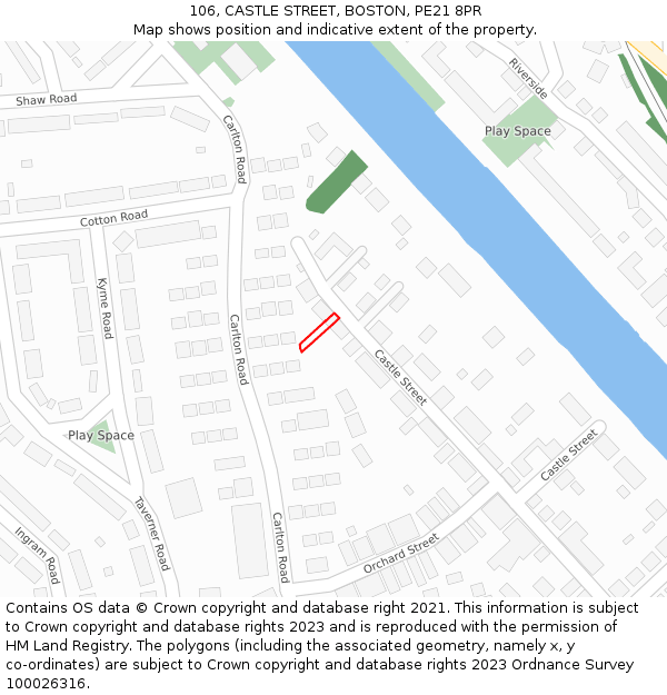 106, CASTLE STREET, BOSTON, PE21 8PR: Location map and indicative extent of plot