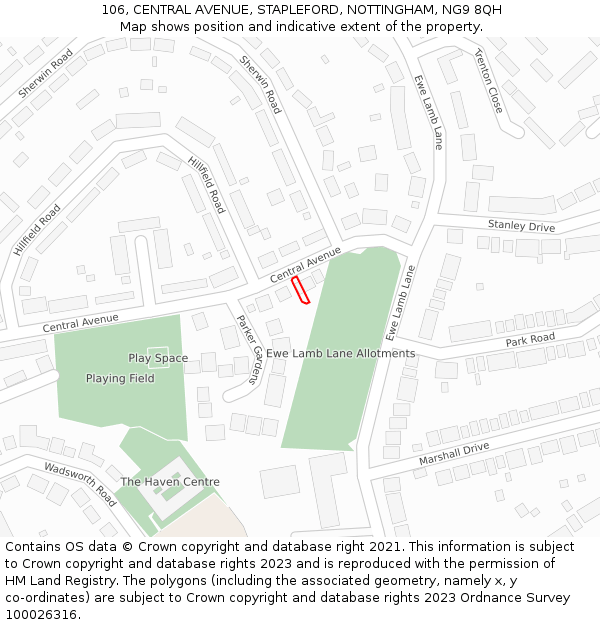 106, CENTRAL AVENUE, STAPLEFORD, NOTTINGHAM, NG9 8QH: Location map and indicative extent of plot