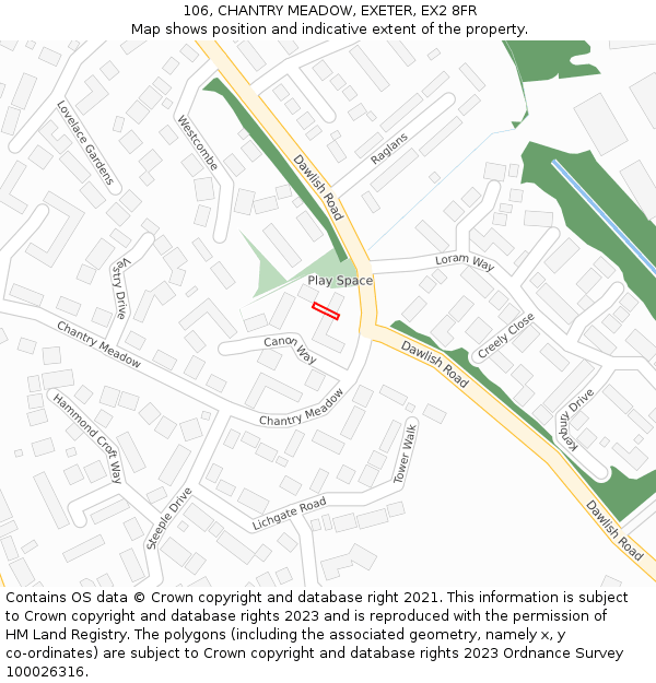 106, CHANTRY MEADOW, EXETER, EX2 8FR: Location map and indicative extent of plot