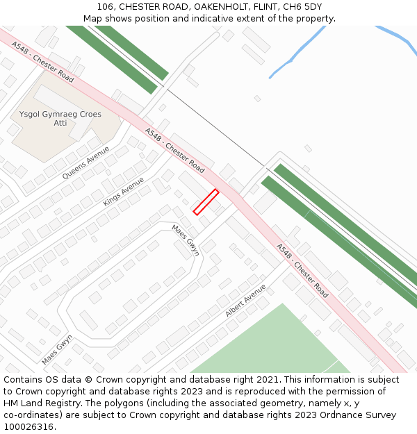 106, CHESTER ROAD, OAKENHOLT, FLINT, CH6 5DY: Location map and indicative extent of plot