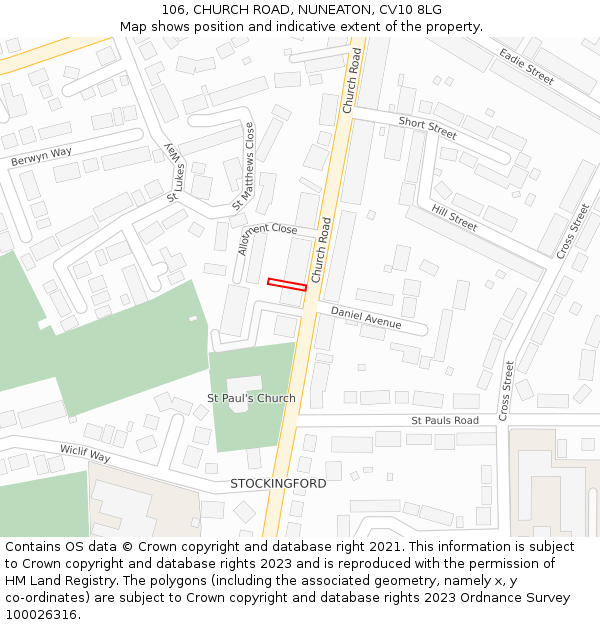 106, CHURCH ROAD, NUNEATON, CV10 8LG: Location map and indicative extent of plot