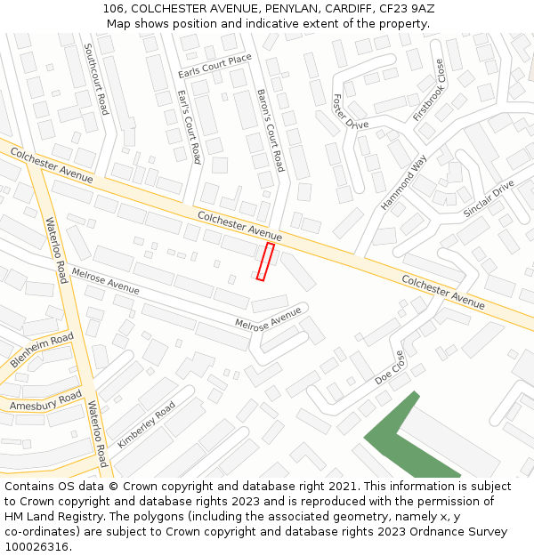 106, COLCHESTER AVENUE, PENYLAN, CARDIFF, CF23 9AZ: Location map and indicative extent of plot