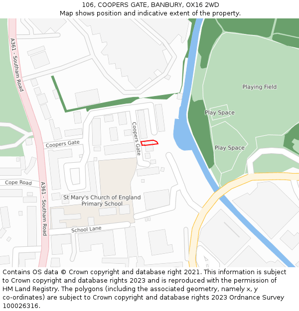 106, COOPERS GATE, BANBURY, OX16 2WD: Location map and indicative extent of plot
