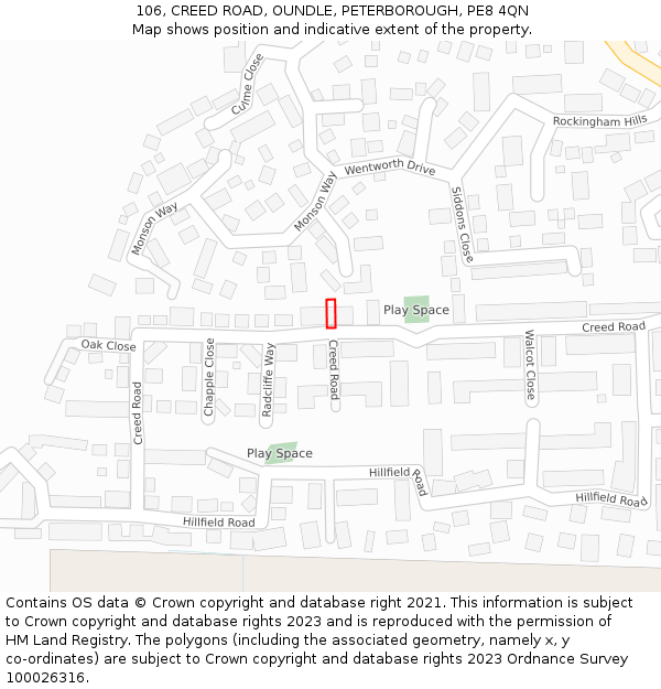 106, CREED ROAD, OUNDLE, PETERBOROUGH, PE8 4QN: Location map and indicative extent of plot