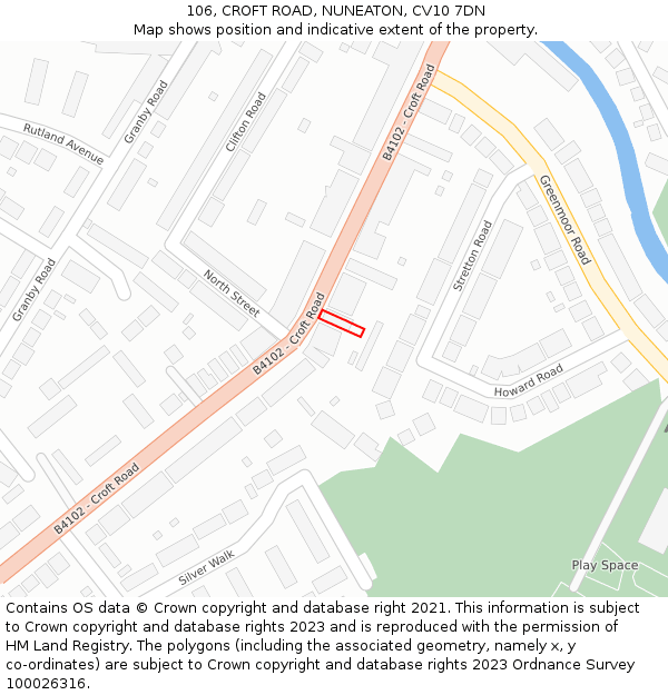 106, CROFT ROAD, NUNEATON, CV10 7DN: Location map and indicative extent of plot