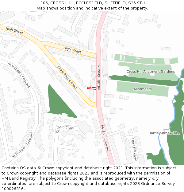 106, CROSS HILL, ECCLESFIELD, SHEFFIELD, S35 9TU: Location map and indicative extent of plot