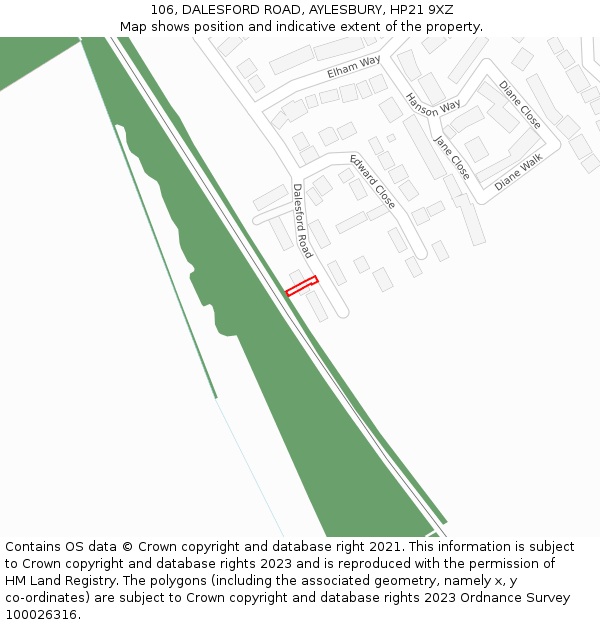 106, DALESFORD ROAD, AYLESBURY, HP21 9XZ: Location map and indicative extent of plot