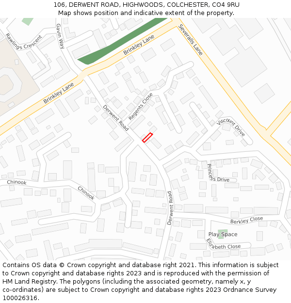 106, DERWENT ROAD, HIGHWOODS, COLCHESTER, CO4 9RU: Location map and indicative extent of plot