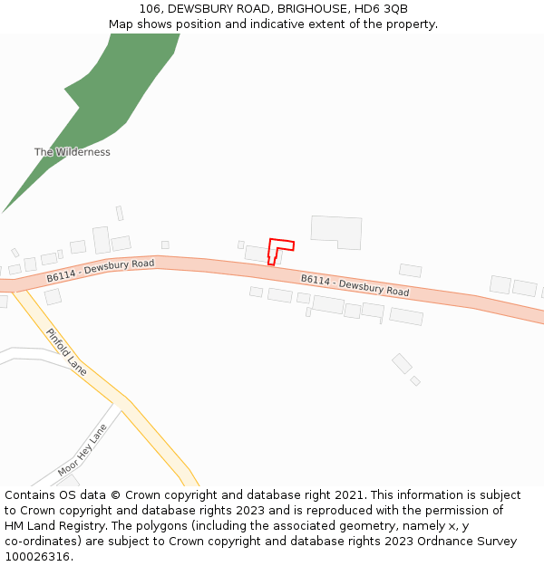 106, DEWSBURY ROAD, BRIGHOUSE, HD6 3QB: Location map and indicative extent of plot