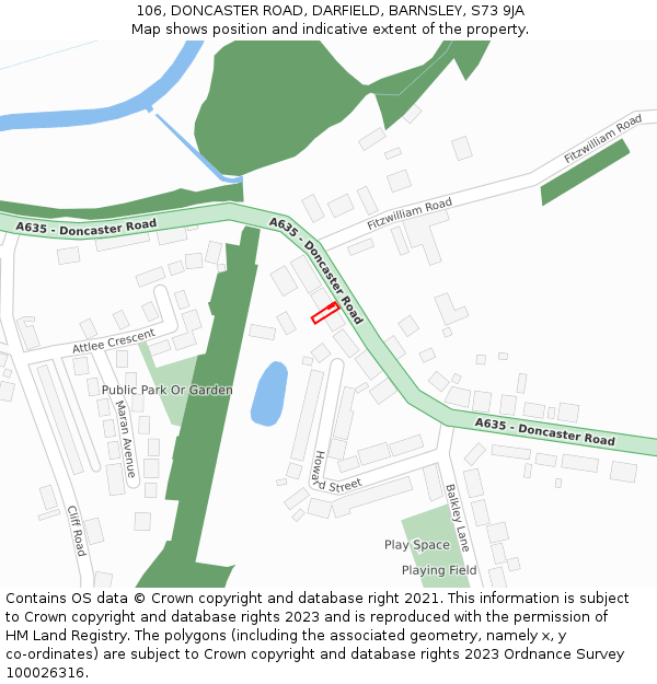 106, DONCASTER ROAD, DARFIELD, BARNSLEY, S73 9JA: Location map and indicative extent of plot