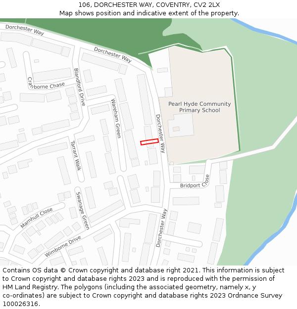 106, DORCHESTER WAY, COVENTRY, CV2 2LX: Location map and indicative extent of plot
