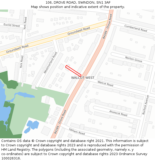 106, DROVE ROAD, SWINDON, SN1 3AF: Location map and indicative extent of plot