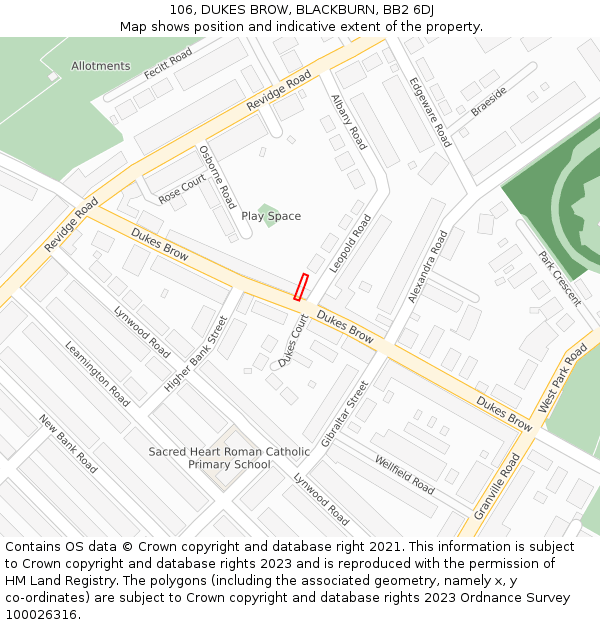 106, DUKES BROW, BLACKBURN, BB2 6DJ: Location map and indicative extent of plot
