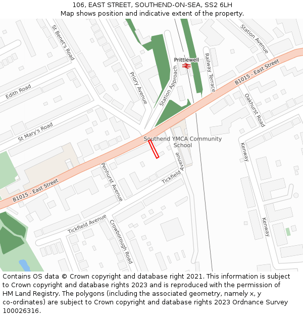 106, EAST STREET, SOUTHEND-ON-SEA, SS2 6LH: Location map and indicative extent of plot