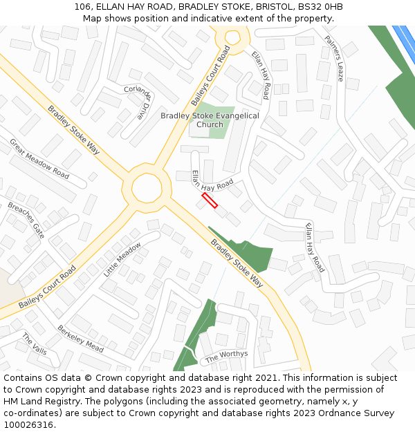 106, ELLAN HAY ROAD, BRADLEY STOKE, BRISTOL, BS32 0HB: Location map and indicative extent of plot