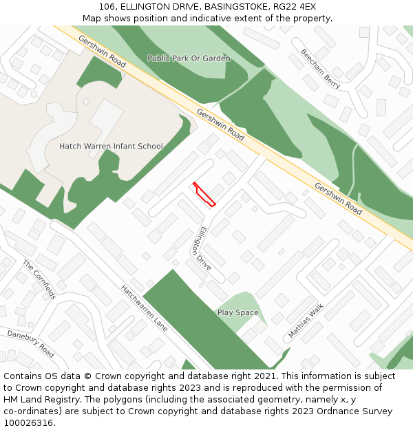 106, ELLINGTON DRIVE, BASINGSTOKE, RG22 4EX: Location map and indicative extent of plot