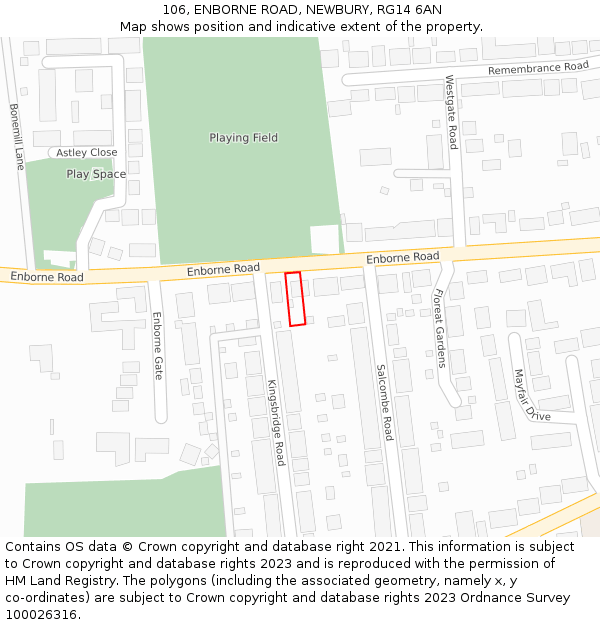 106, ENBORNE ROAD, NEWBURY, RG14 6AN: Location map and indicative extent of plot