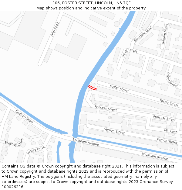 106, FOSTER STREET, LINCOLN, LN5 7QF: Location map and indicative extent of plot
