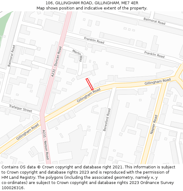 106, GILLINGHAM ROAD, GILLINGHAM, ME7 4ER: Location map and indicative extent of plot