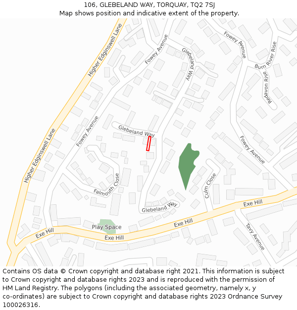 106, GLEBELAND WAY, TORQUAY, TQ2 7SJ: Location map and indicative extent of plot