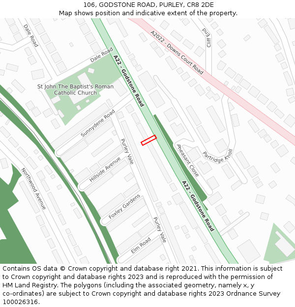 106, GODSTONE ROAD, PURLEY, CR8 2DE: Location map and indicative extent of plot