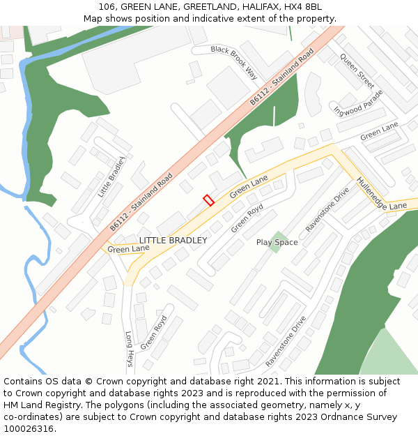 106, GREEN LANE, GREETLAND, HALIFAX, HX4 8BL: Location map and indicative extent of plot