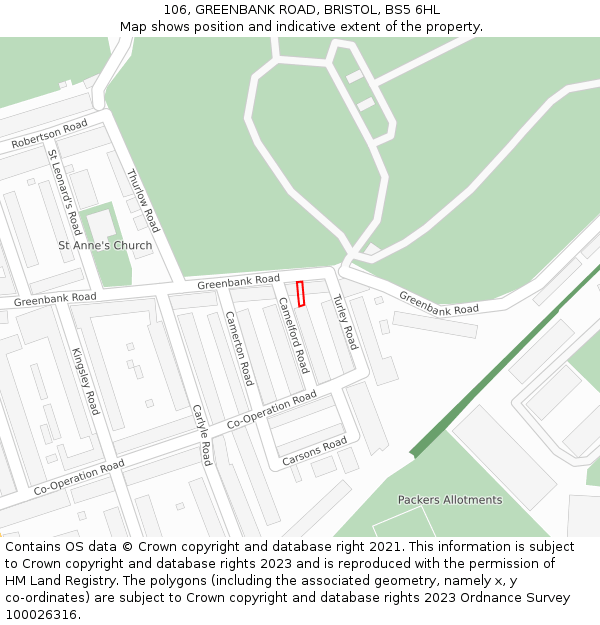 106, GREENBANK ROAD, BRISTOL, BS5 6HL: Location map and indicative extent of plot