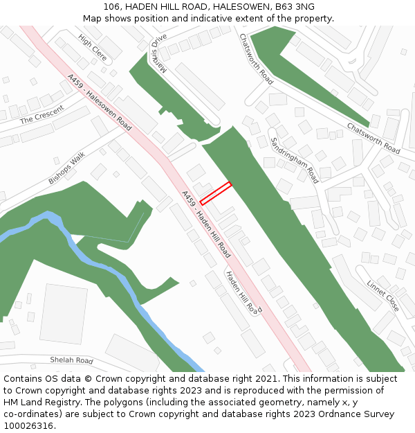 106, HADEN HILL ROAD, HALESOWEN, B63 3NG: Location map and indicative extent of plot