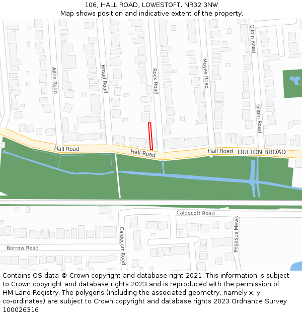 106, HALL ROAD, LOWESTOFT, NR32 3NW: Location map and indicative extent of plot