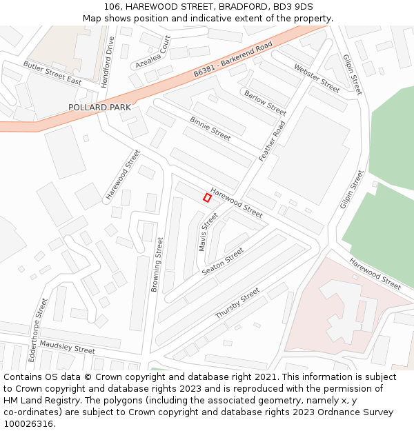 106, HAREWOOD STREET, BRADFORD, BD3 9DS: Location map and indicative extent of plot