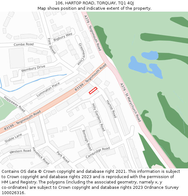 106, HARTOP ROAD, TORQUAY, TQ1 4QJ: Location map and indicative extent of plot