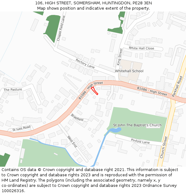 106, HIGH STREET, SOMERSHAM, HUNTINGDON, PE28 3EN: Location map and indicative extent of plot