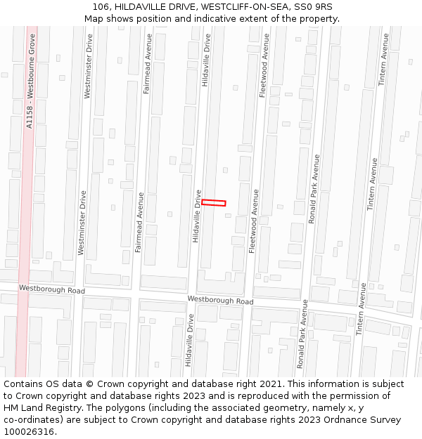 106, HILDAVILLE DRIVE, WESTCLIFF-ON-SEA, SS0 9RS: Location map and indicative extent of plot