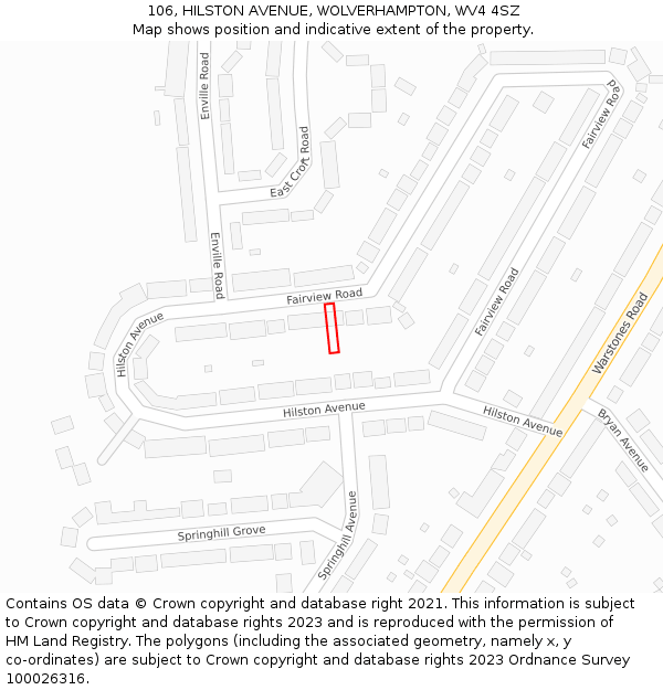 106, HILSTON AVENUE, WOLVERHAMPTON, WV4 4SZ: Location map and indicative extent of plot