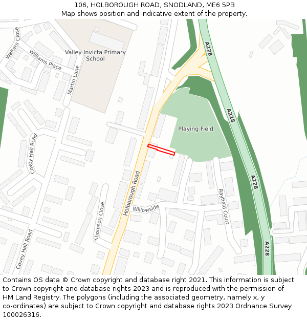 106, HOLBOROUGH ROAD, SNODLAND, ME6 5PB: Location map and indicative extent of plot