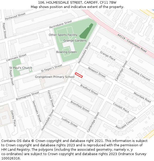 106, HOLMESDALE STREET, CARDIFF, CF11 7BW: Location map and indicative extent of plot