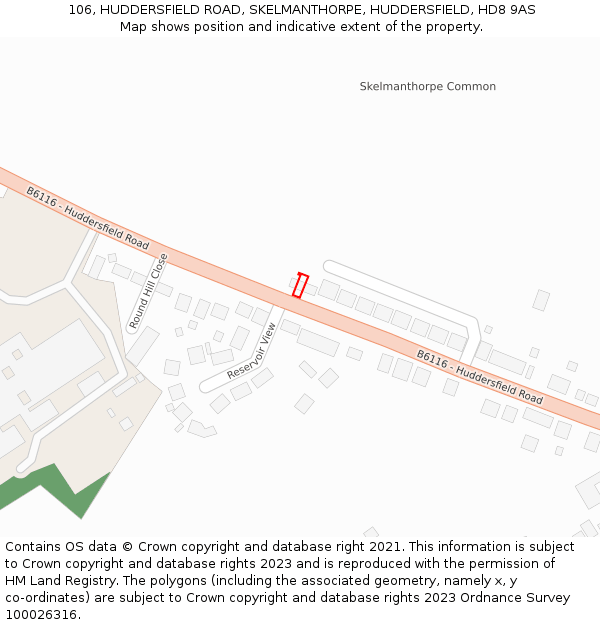 106, HUDDERSFIELD ROAD, SKELMANTHORPE, HUDDERSFIELD, HD8 9AS: Location map and indicative extent of plot