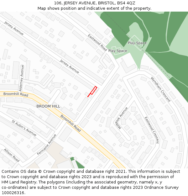 106, JERSEY AVENUE, BRISTOL, BS4 4QZ: Location map and indicative extent of plot
