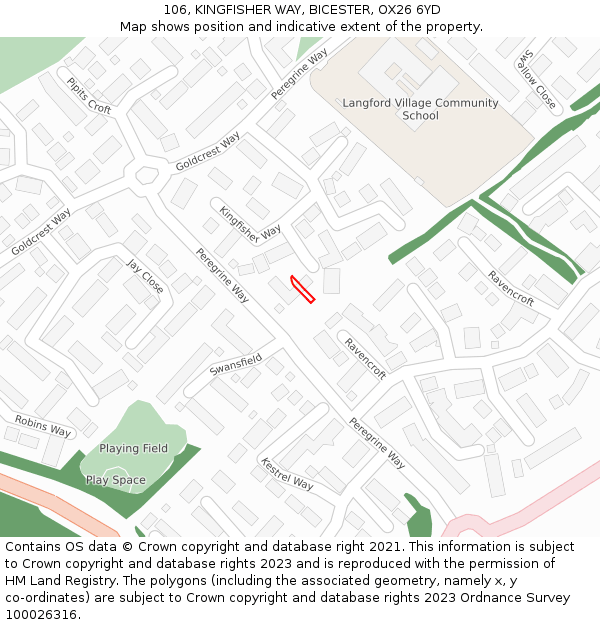 106, KINGFISHER WAY, BICESTER, OX26 6YD: Location map and indicative extent of plot