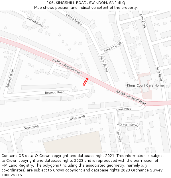 106, KINGSHILL ROAD, SWINDON, SN1 4LQ: Location map and indicative extent of plot