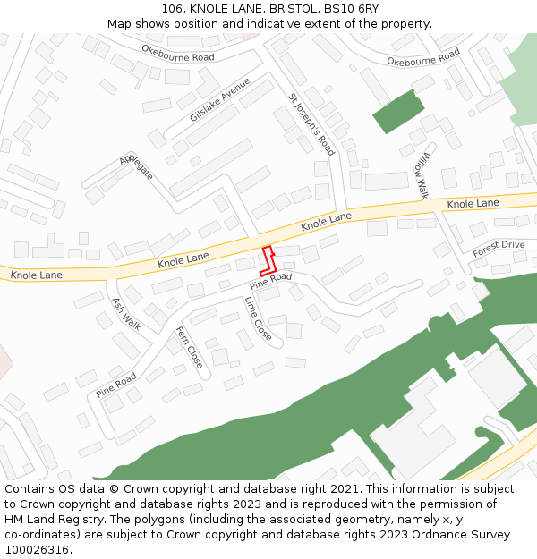 106, KNOLE LANE, BRISTOL, BS10 6RY: Location map and indicative extent of plot
