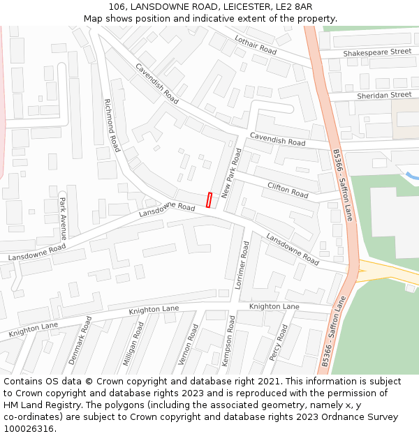 106, LANSDOWNE ROAD, LEICESTER, LE2 8AR: Location map and indicative extent of plot