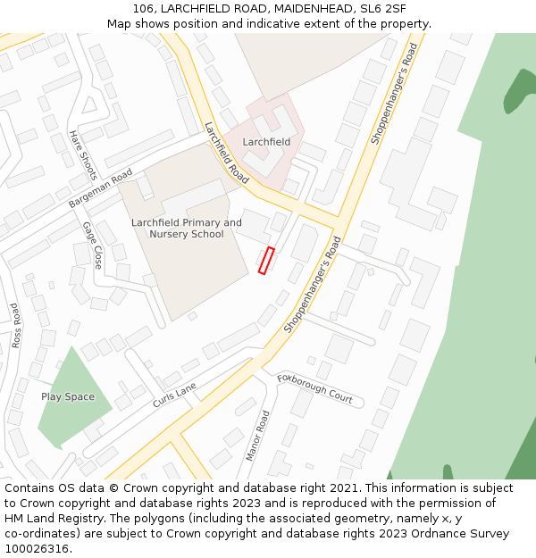 106, LARCHFIELD ROAD, MAIDENHEAD, SL6 2SF: Location map and indicative extent of plot