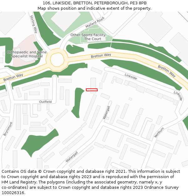 106, LINKSIDE, BRETTON, PETERBOROUGH, PE3 8PB: Location map and indicative extent of plot