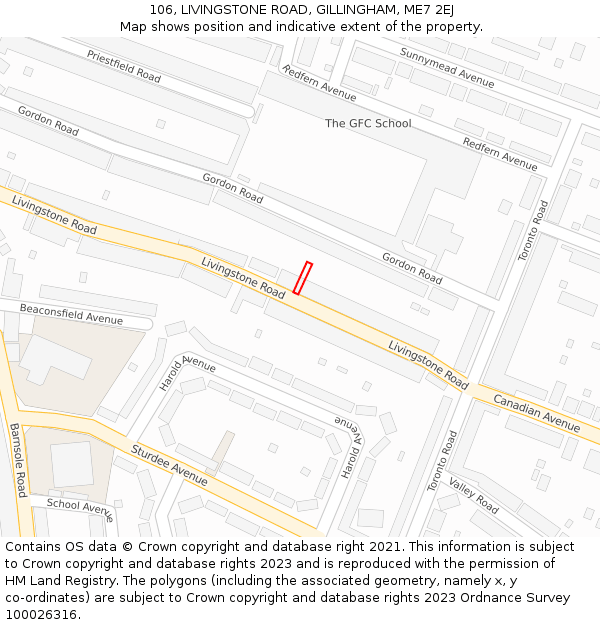 106, LIVINGSTONE ROAD, GILLINGHAM, ME7 2EJ: Location map and indicative extent of plot